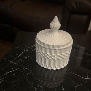 Beautiful White Textured Decorative Jar 5” Handmade Cast Resin Waterproof
